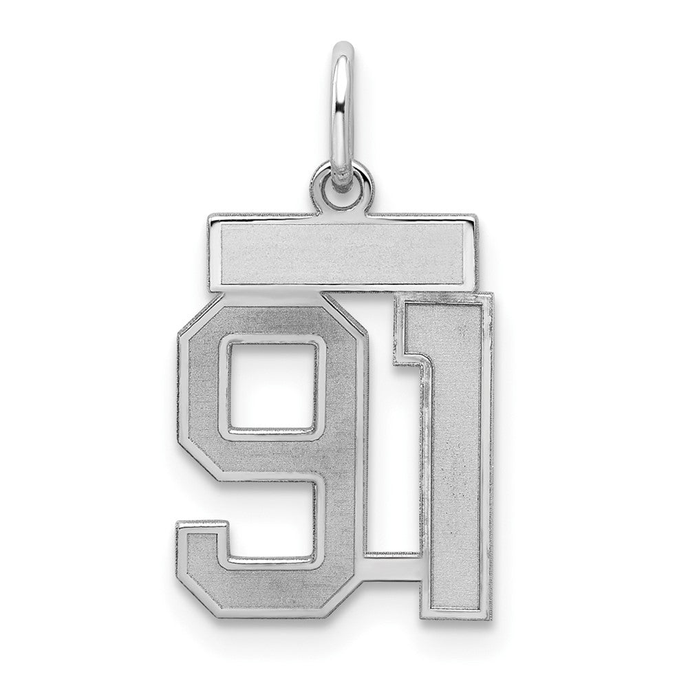 Sterling Silver/Rhodium-plated Satin Number 91 Charm, 19 x 14 mm