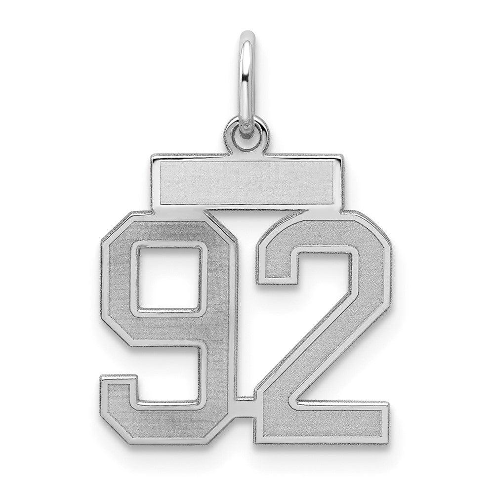 Sterling Silver/Rhodium-plated Satin Number 92 Charm, 19 x 14 mm