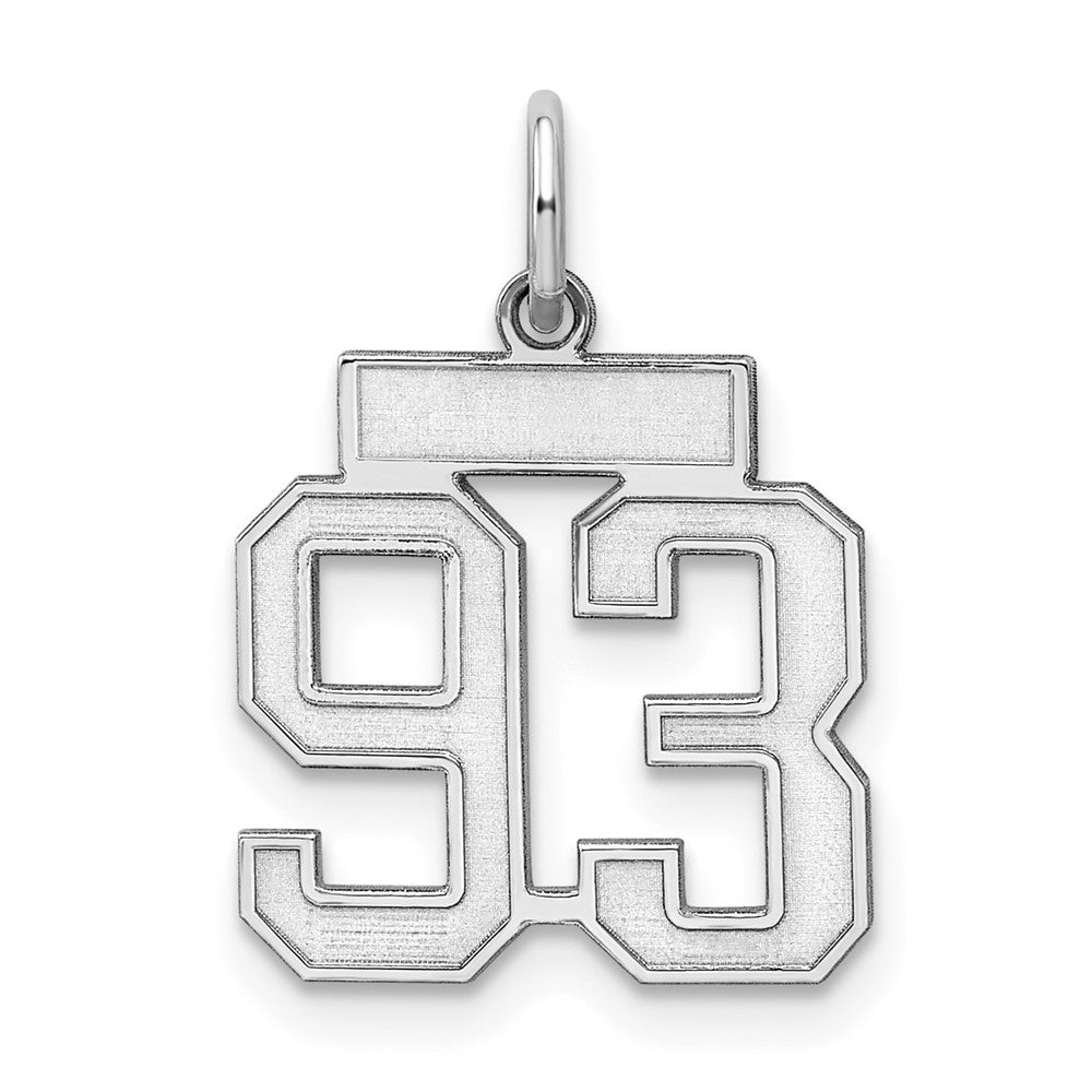 Sterling Silver/Rhodium-plated Satin Number 93 Charm, 19 x 14 mm