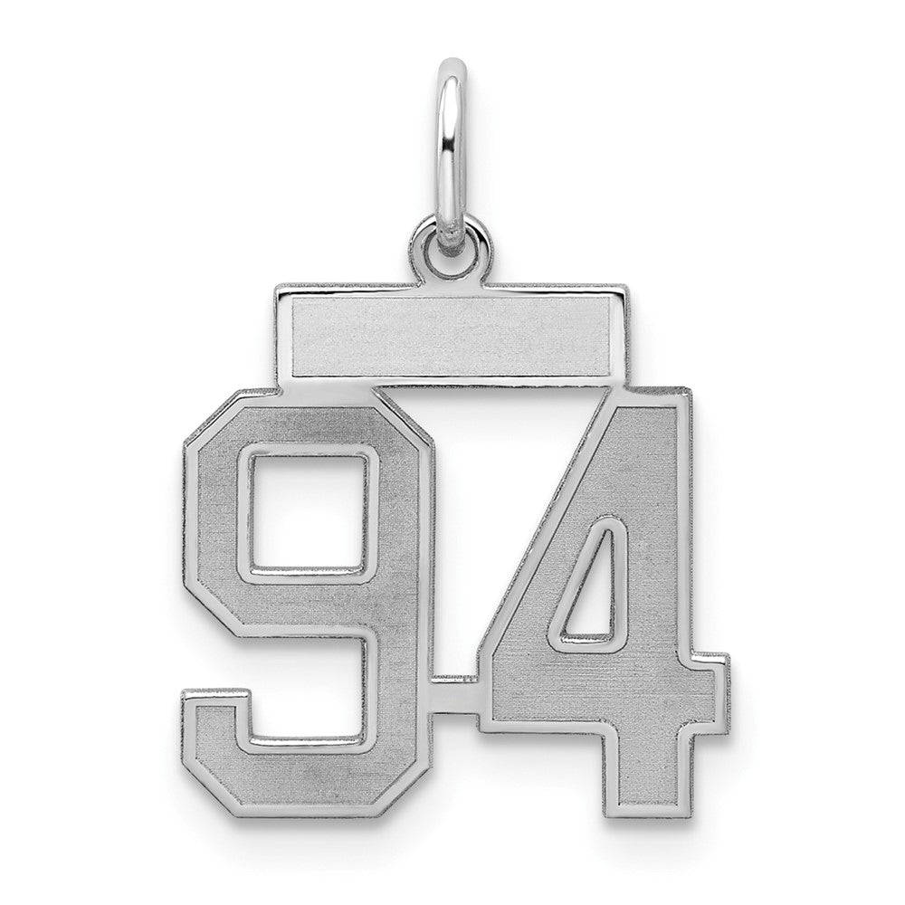Sterling Silver/Rhodium-plated Satin Number 94 Charm, 19 x 14 mm