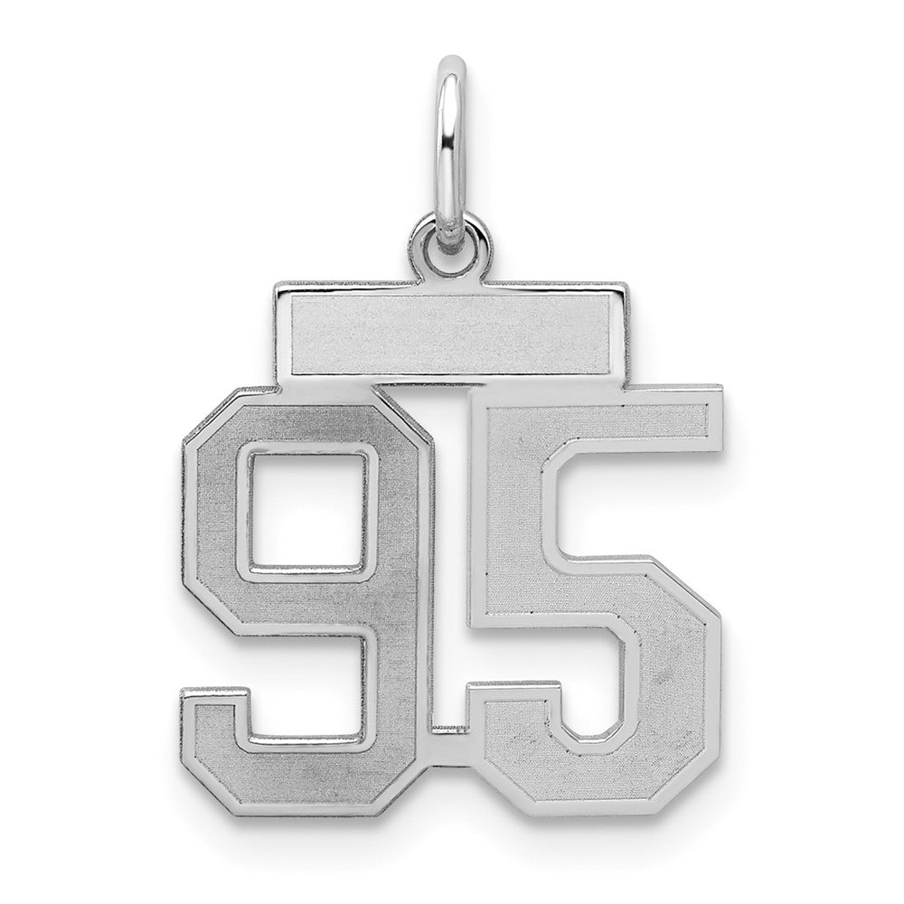 Sterling Silver/Rhodium-plated Satin Number 95 Charm, 19 x 14 mm