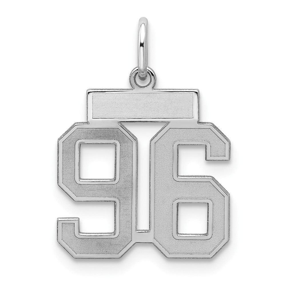 Sterling Silver/Rhodium-plated Satin Number 96 Charm, 19 x 14 mm