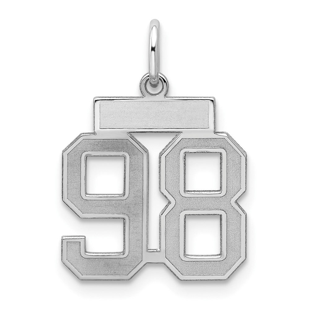 Sterling Silver/Rhodium-plated Satin Number 98 Charm, 19 x 14 mm