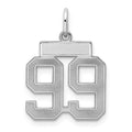 Sterling Silver/Rhodium-plated Satin Number 99 Charm, 19 x 14 mm