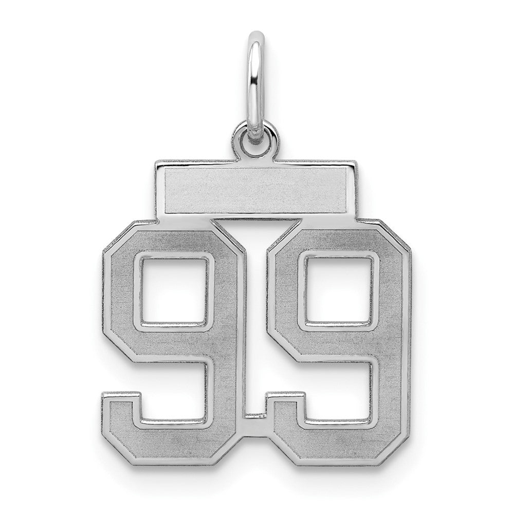 Sterling Silver/Rhodium-plated Satin Number 99 Charm, 19 x 14 mm