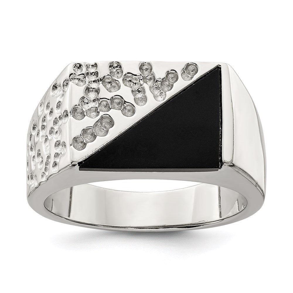 Sterling Silver Rhodium-plated Men's Onyx Ring, Size 11
