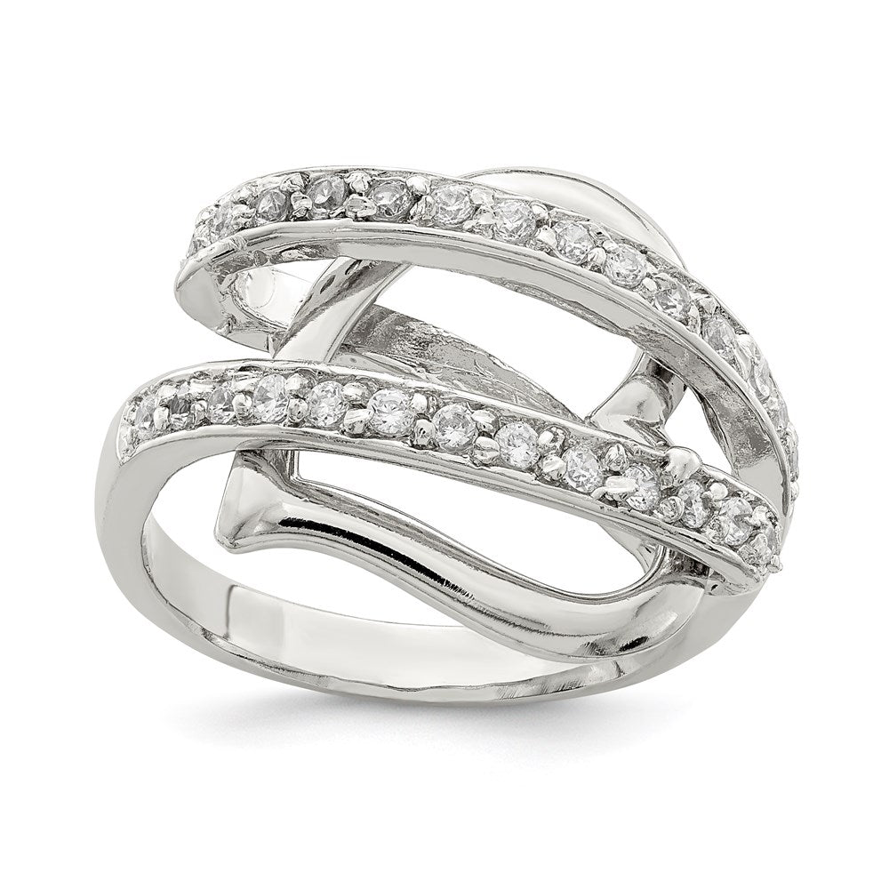 Sterling Silver CZ Captured Heart Ring, Size 6