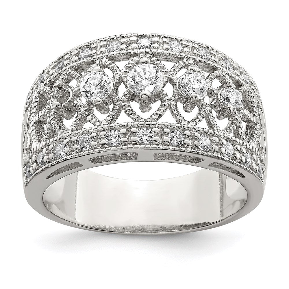 Sterling Silver Rhodium-plated Polished CZ Vintage Ring, Size 6