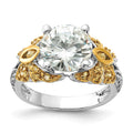 Sterling Silver & Gold-tone Vermeil Yellow & Clear CZ Ring, Size 7