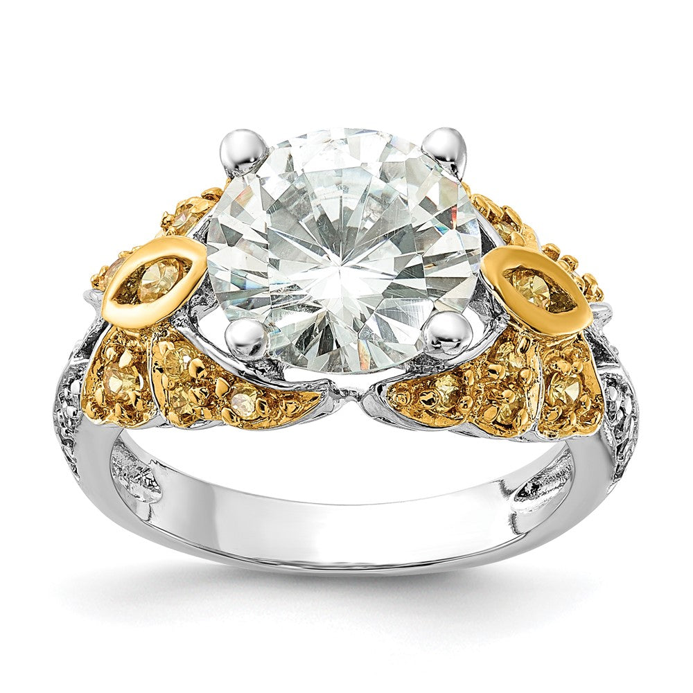 Sterling Silver & Gold-tone Vermeil Yellow & Clear CZ Ring, Size 7