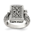 Sterling Silver Antiqued Rectangular Locket Ring, Size 6, 14.85 mm