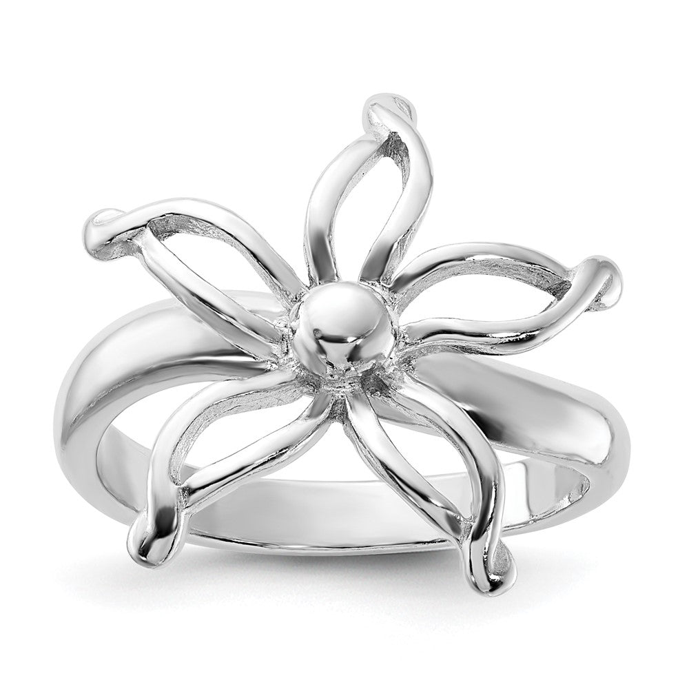 Sterling Silver Polished Flower Ring, Size 6, 18.8 mm