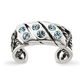 Sterling Silver Antiqued Blue Stellux Crystal Toe Ring, 6 mm