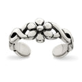 Sterling Silver Antiqued Floral Toe Ring, 4 mm