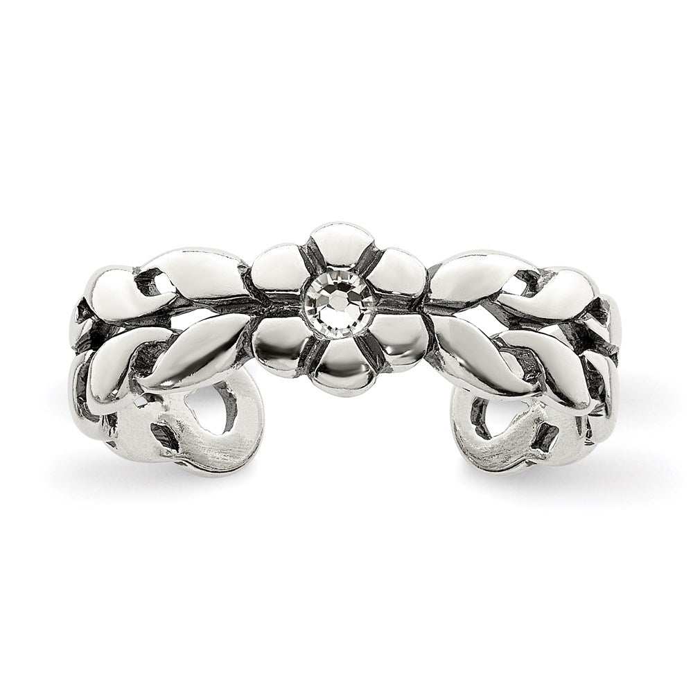 Sterling Silver Antiqued Stellux Crystal Toe Ring, 6 mm