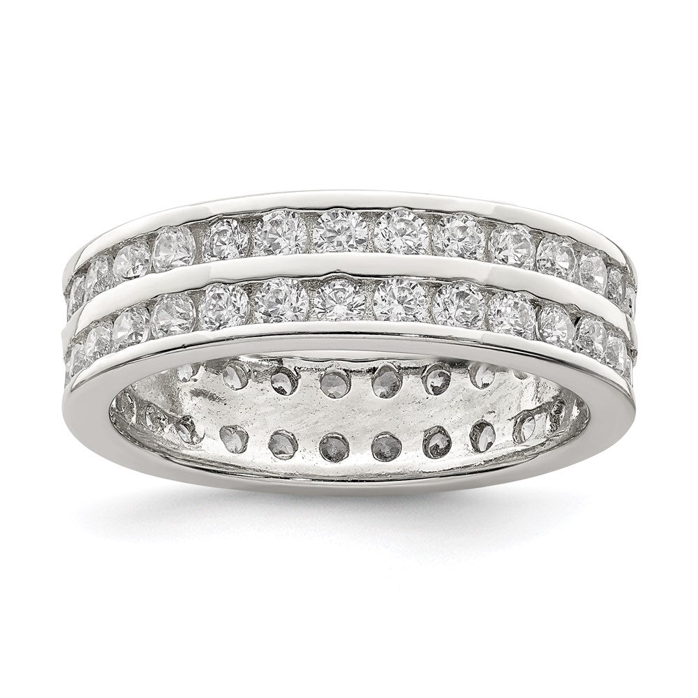 Sterling Silver Rhodium-plated Double Row CZ Band, Size 6