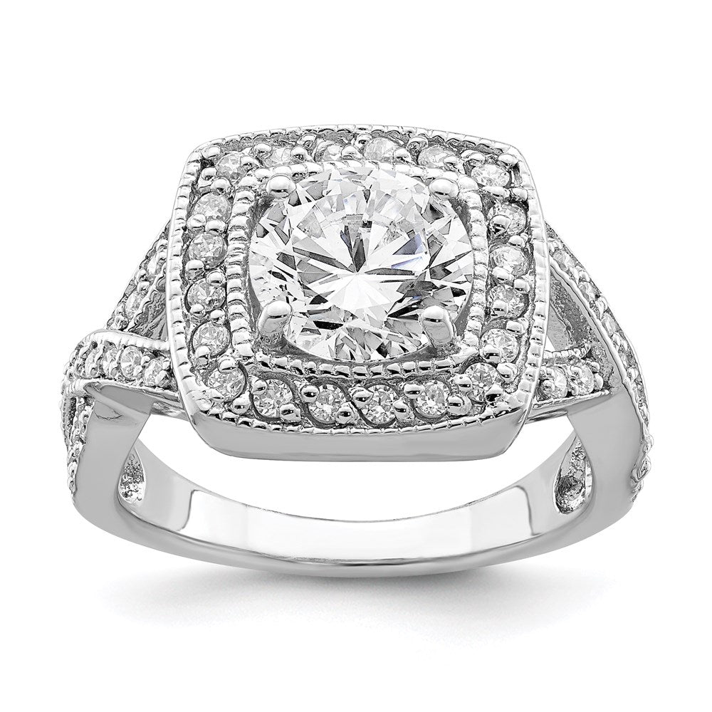 Sterling Silver Rhodium-plated Round 8.10mm CZ Ring, Size 6