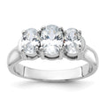 Sterling Silver Rhodium-plated 3 Stone CZ Ring, Size 6, 3.77 g