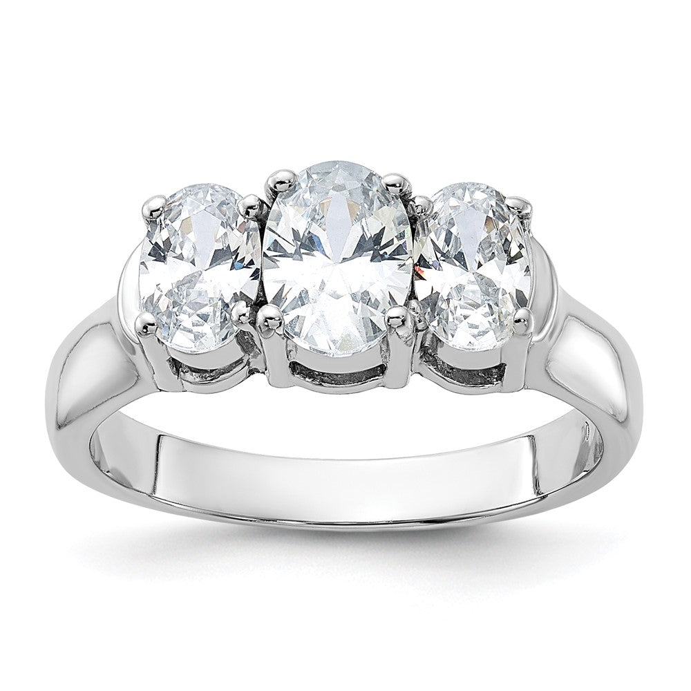 Sterling Silver Rhodium-plated 3 Stone CZ Ring, Size 6, 3.77 g