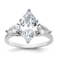 Sterling Silver Rhodium-plated Marquise Center CZ Ring, Size 8
