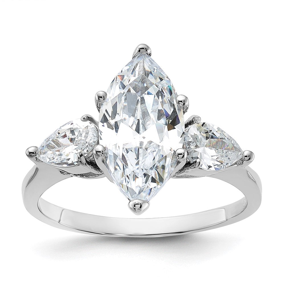 Sterling Silver Rhodium-plated Marquise Center CZ Ring, Size 8