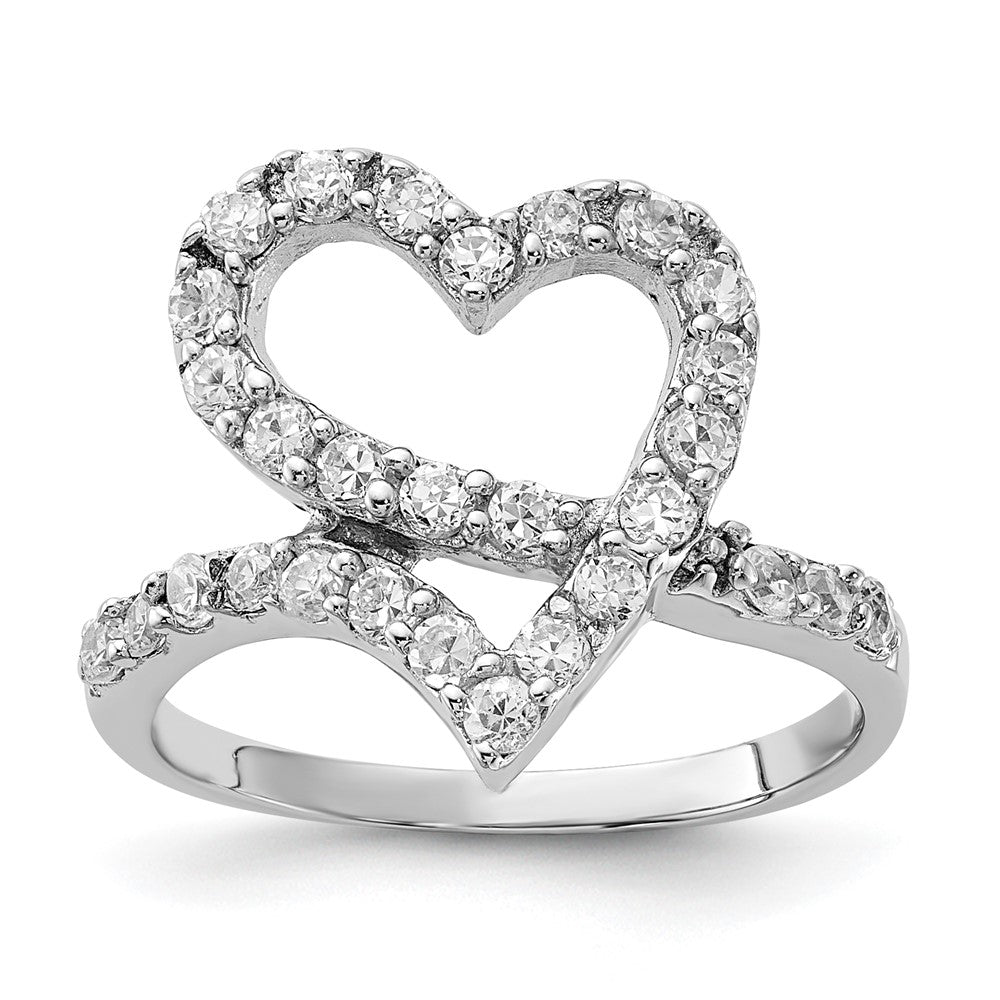 Sterling Silver Polished CZ Open Heart Ring, Size 6