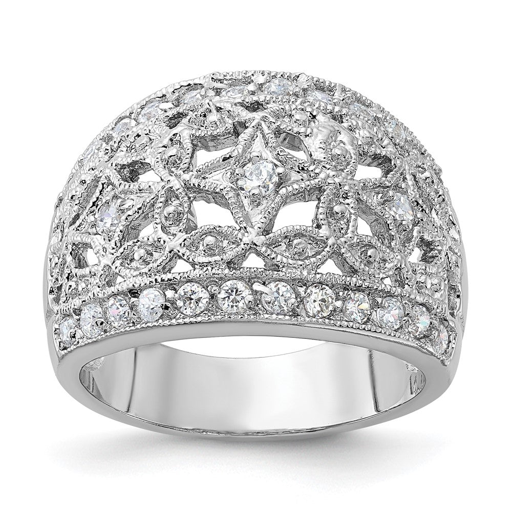 Sterling Silver Polished Fancy CZ Ring, Size 7, 14.9 mm