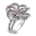 Sterling Silver Polished Pink & Purple CZ Flower Ring, Size 6, 23 mm