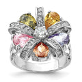 Sterling Silver Polished Multi-color CZ Floral Ring, Size 7, 19.75 mm