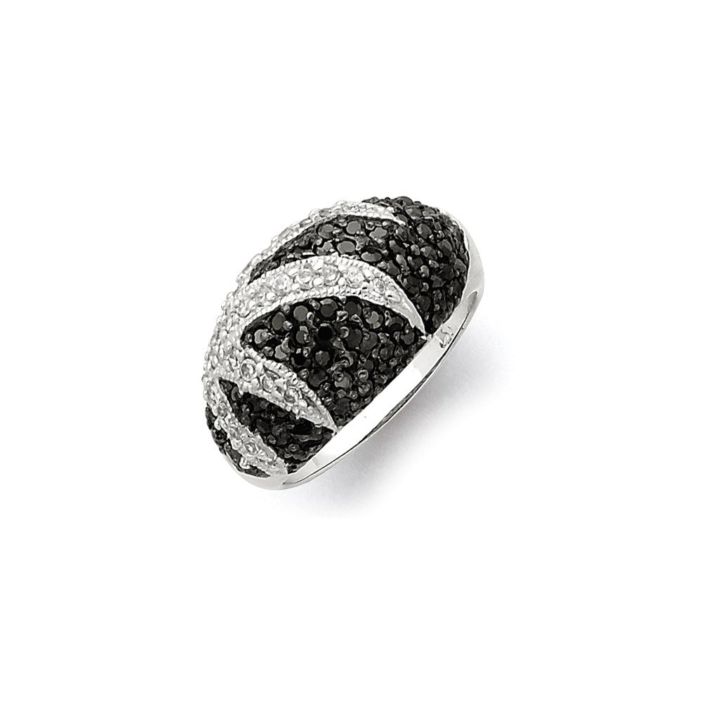 Sterling Silver Antiqued Black & White CZ Ring, Size 7