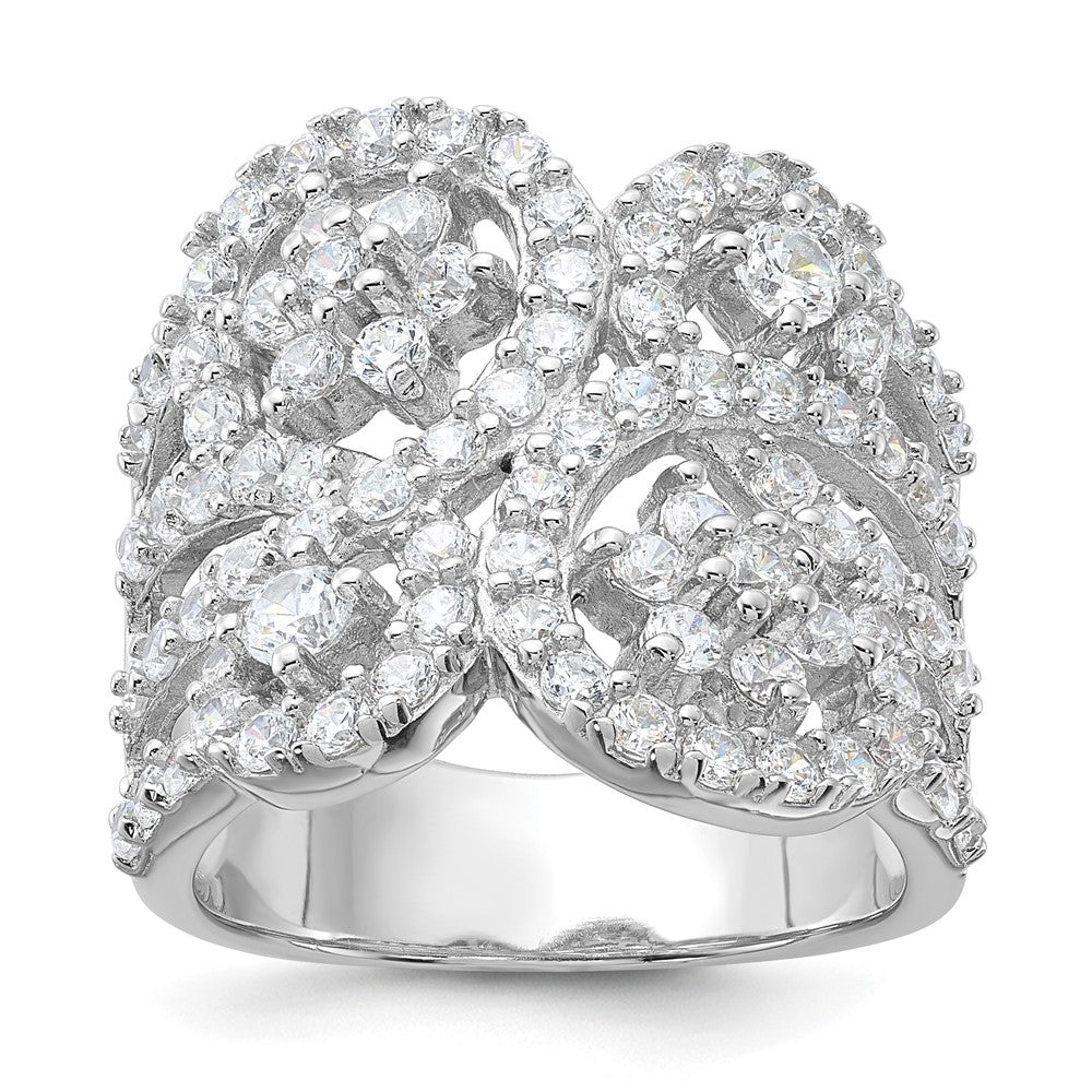 Sterling Silver Polished Floral CZ Ring, Size 7