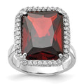 Sterling Silver Polished Red & Clear CZ Rectangle Halo Ring, Size 9, 19.6 mm