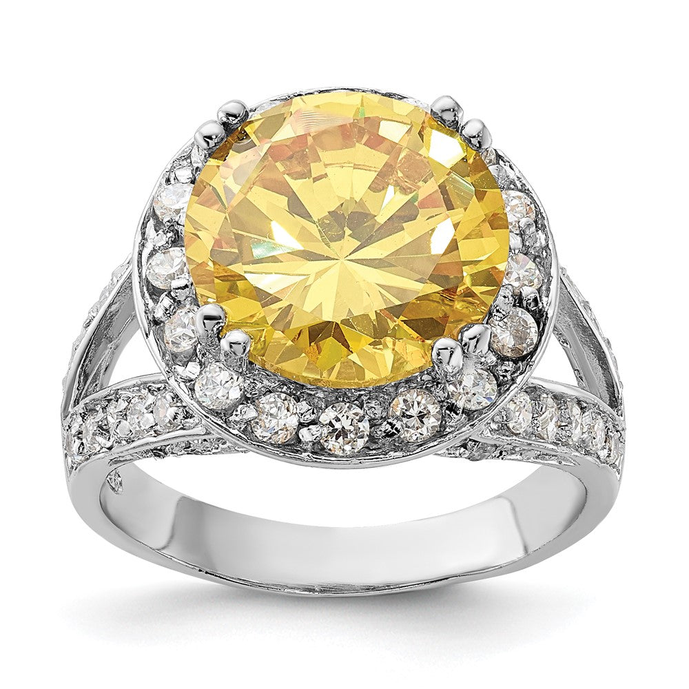 Sterling Silver Polished Yellow & Clear CZ Ring, Size 7, 15.9 mm