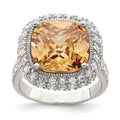 Sterling Silver Champagne & Clear Color CZ Ring, Size 7
