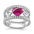 Sterling Silver Rhodium-plated Red Heart CZ & Clear CZ Ring, Size 7