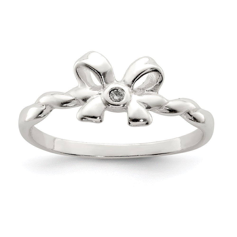 Sterling Silver CZ Bow Ring, Size 8