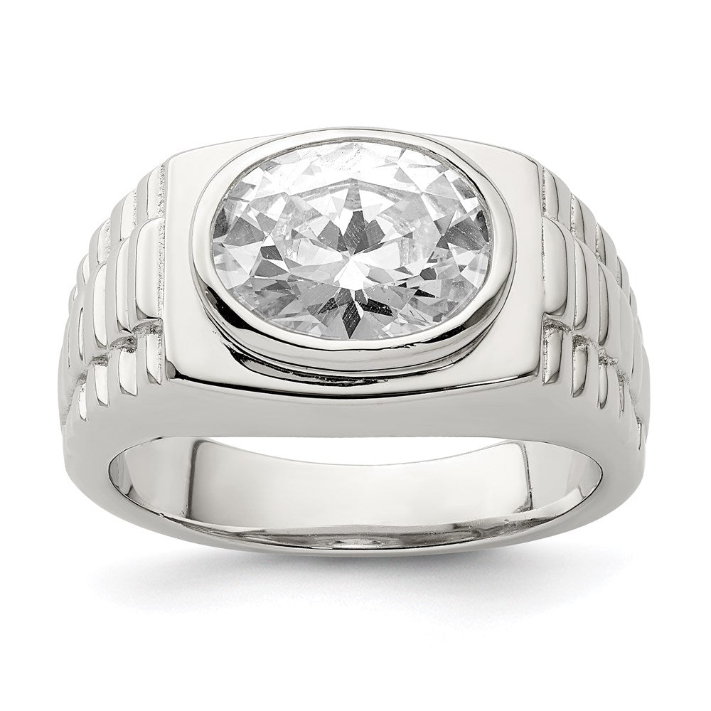 Sterling Silver Rhodium-plated Men's CZ Ring, Size 11