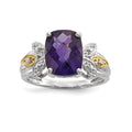 Sterling Silver & 14K Amethyst and Diamond Ring, 2.88 ct, Size 7