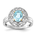 Sterling Silver & 14K Accent Sky Blue Topaz & Diamond Oval Ring, 1.52 ct, Size 8, 14.55 mm