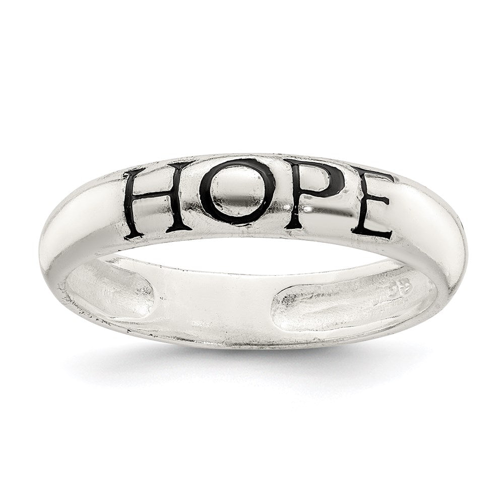 Sterling Silver Antiqued & Polished Hope Ring, Size 7