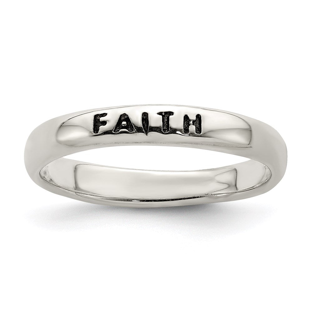 Sterling Silver Antiqued and Polished Faith Ring, Size 8