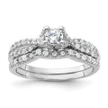 Sterling Silver Rhodium-plated 2-Piece CZ Wedding Set Ring, Size 6, 3.63 g