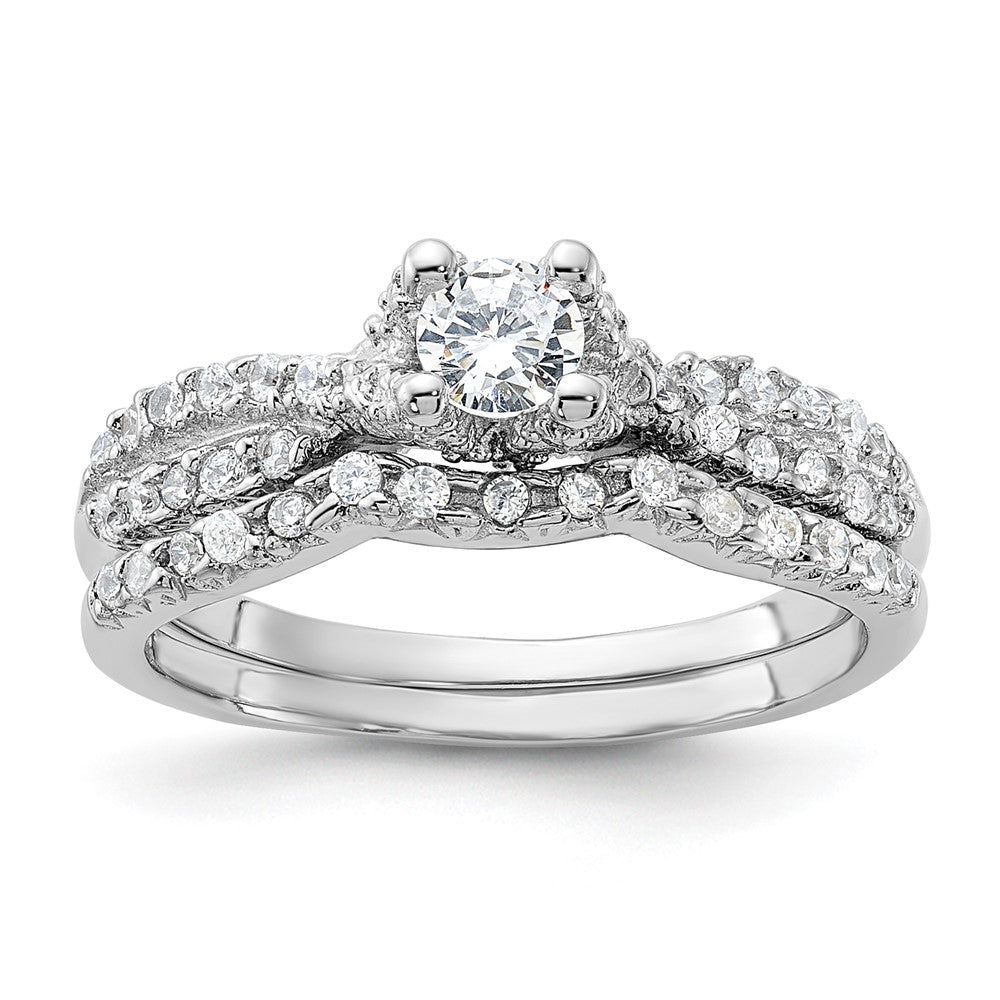 Sterling Silver Rhodium-plated 2-Piece CZ Wedding Set Ring, Size 6, 3.63 g