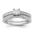 Sterling Silver Rhodium-plated 2-Piece CZ Wedding Set Ring, Size 6, 4.95 g