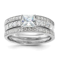 Sterling Silver Rhodium-plated CZ 3 Piece Wedding Set Ring, Size 6