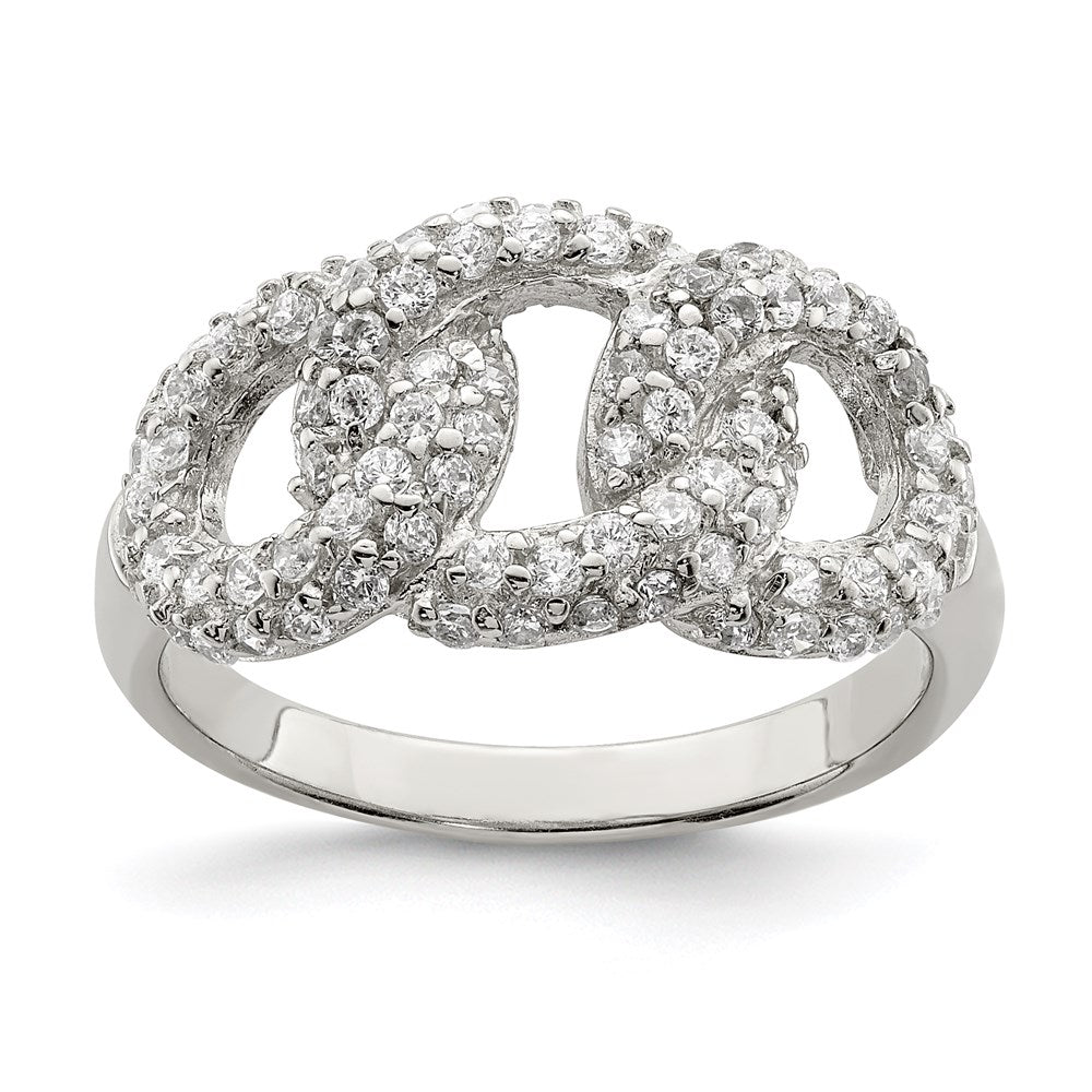 Sterling Silver Polished Three Interlocking CZ Circles Ring, Size 7