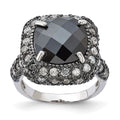 Sterling Silver Black-Plated Black & Clear CZ Ring, Size 6, 16 mm