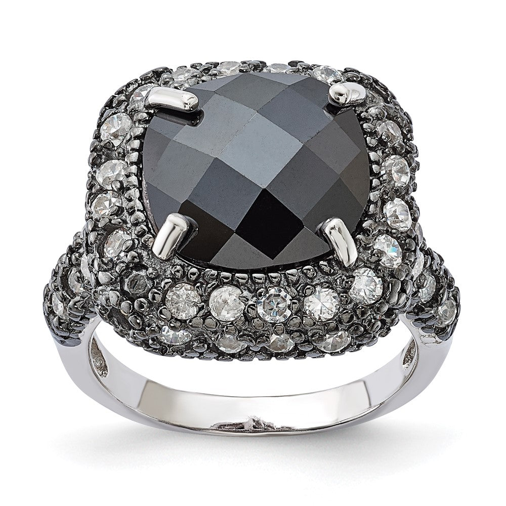 Sterling Silver Black-Plated Black & Clear CZ Ring, Size 6, 16 mm