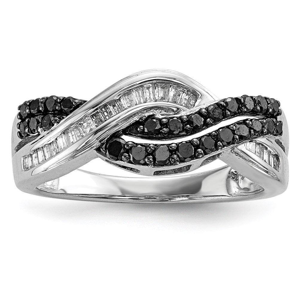 Sterling Silver Black and White Diamond Ring, 0.508 ct, Size 7