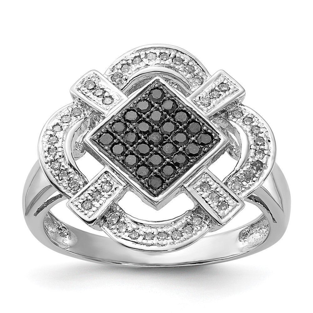 Sterling Silver Polished Black & White Diamond Ring, 0.354 ct, Size 6, 17.3 mm